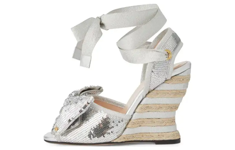 GUCCI Sequins Wedge Heel High Heels 9.4cm Women's Silver
