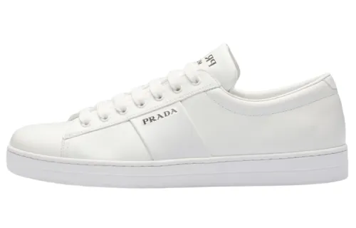 PRADA Leather Low top Stylish Skateboarding Shoes Men's White