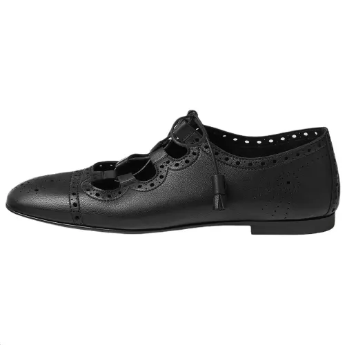 HERMES Khea Leather Flat Mary Jane Shoes Women's Black