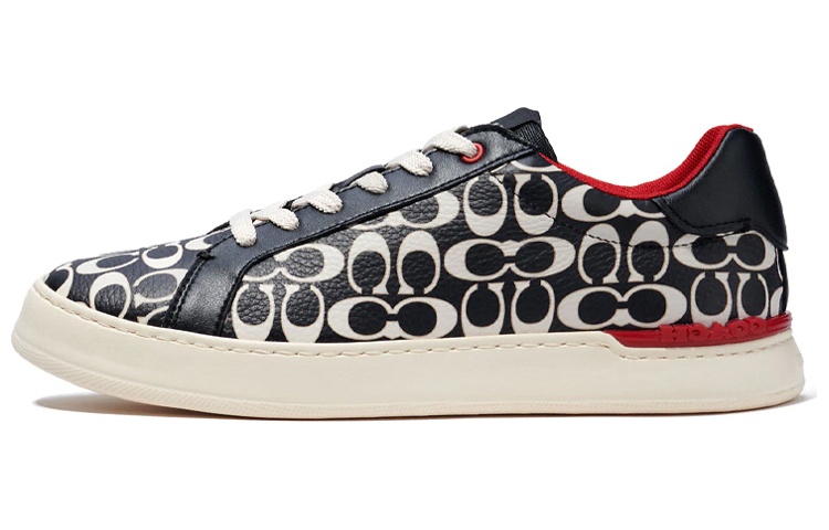 COACH Clip Leather Low top Stylish Skateboarding Shoes Men's Black White Red