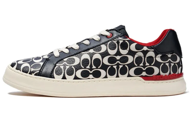 COACH Clip Leather Low top Stylish Skateboarding Shoes Men's Black White Red