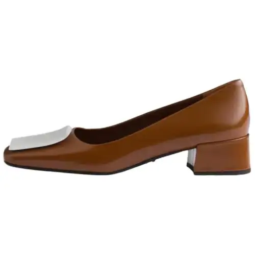 PRADA Cow Leather Chunky Heel High Heels 3.5cm Women's Brown