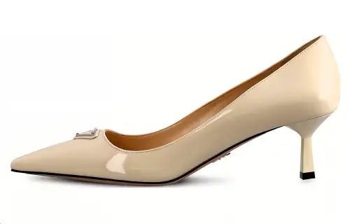 PRADA Patent Leather Slim Heel High Heels 5.5cm Women's Ivory