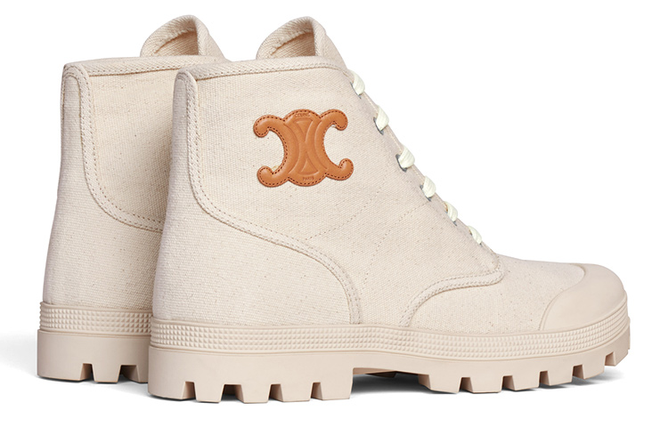 CELINE Patapans Canvas Ankle Boots Women's Beige