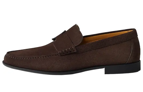 HERMES Duke Suede Loafers Men's Dark Brown