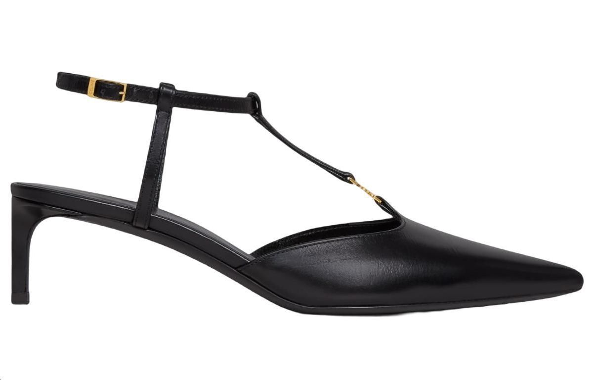 CELINE Cow Leather Slim Heel High Heels Women's Black