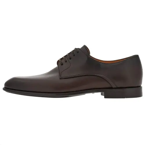 FERRAGAMO Calfskin Round Toe Lace Up Formal Leather Shoes Men's Dark Brown