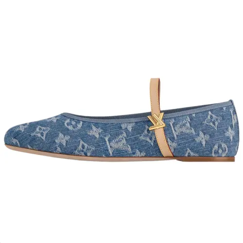 LOUIS VUITTON Romy Denim Flat Mary Jane Shoes Women's Blue