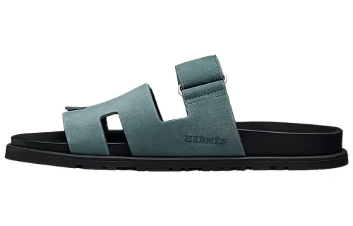 HERMES Chypre Slide Slippers Women's Green Black