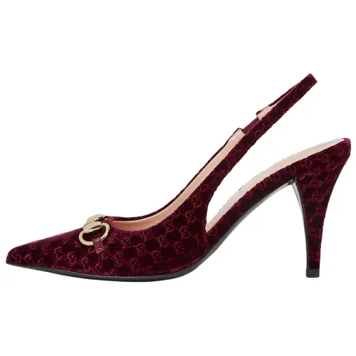 GUCCI Horsebit Slim Heel High Heels 8.5cm Women's Red