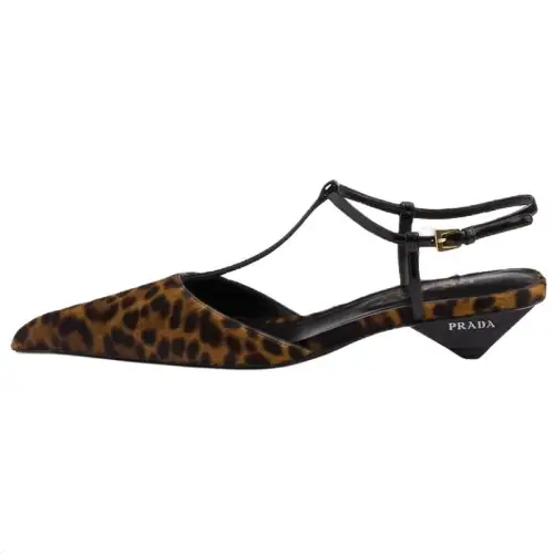PRADA Leather Cone Heel High Heels 3.5cm Women's Brown