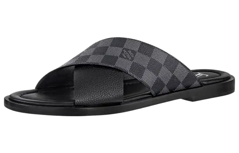 LOUIS VUITTON Foch Slide Slippers Men's Black Gray