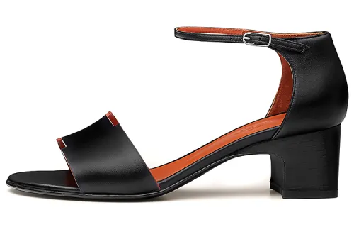 HERMES Demoiselle Leather One Strap Sandals Women's Black