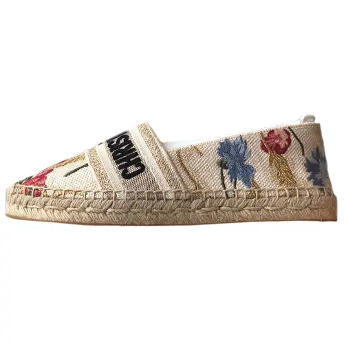 DIOR Granville Fabric Flat Shoes Women's Ecru