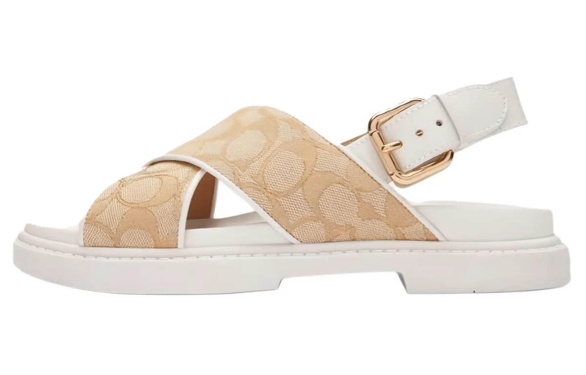 COACH Leather One Strap Sandals Women's Beige