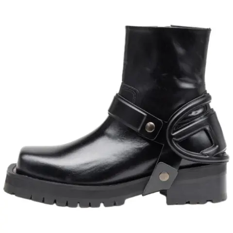 DIESEL D Texan Harness Cow Leather Ankle Boots Men's Black