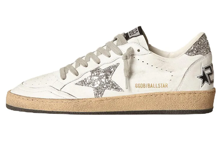 Golden Goose Ball Star White Silver Glitter Women's