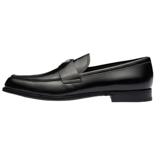 PRADA Triangle-logo Leather Loafers