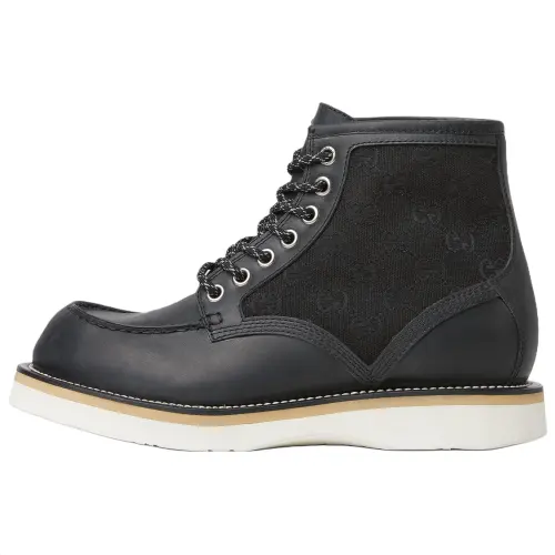 GUCCI Canvas Leather Ankle Boots 0.8cm Men's Black