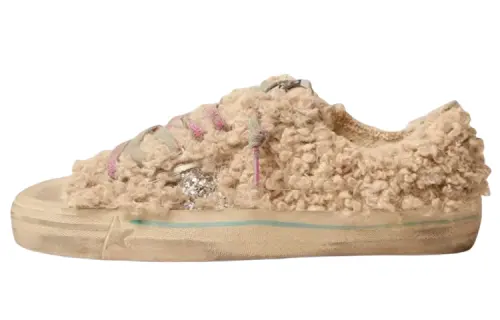 Golden Goose V Star Shearling Stylish Skateboarding Shoes Women's Brown Distressed