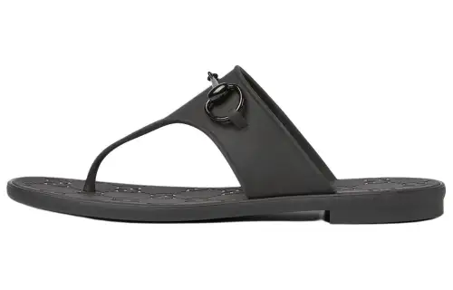 GUCCI Horsebit Rubber Sole Flip Flops Women's Black