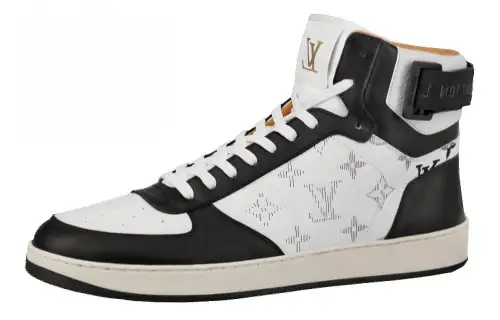 LOUIS VUITTON Rivoli Cow Leather Sports High top Stylish Skateboarding Shoes Men's Black White