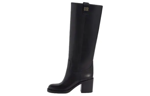 MIU MIU Leather Knee high Boots 7.5cm Women's Black