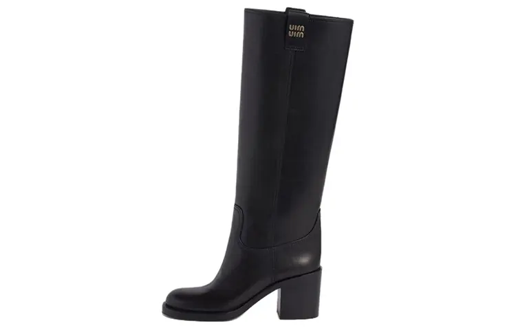 MIU MIU Leather Knee high Boots 7.5cm Women's Black