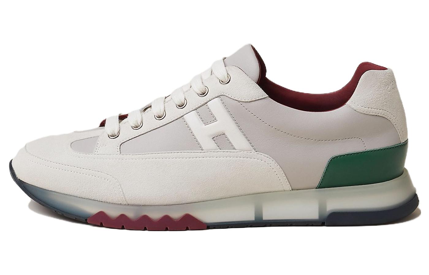 HERMES Trail Cow Leather Low top Sports Casual Shoes Men's Gray Green