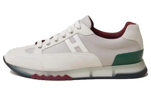 HERMES Trail Cow Leather Low top Sports Casual Shoes Men's Gray Green