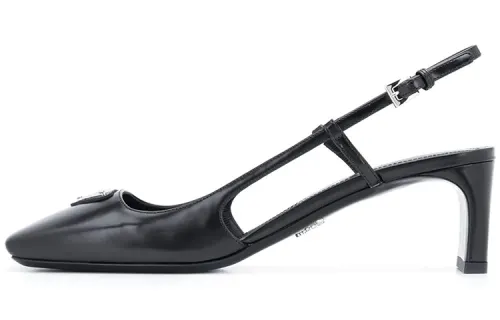 PRADA Leather Slim Heel Casual Shoes Women's Black