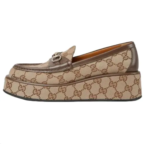 Gucci Wmns Horsebit Wedge Loafer 'GG Supreme - Beige' Women's