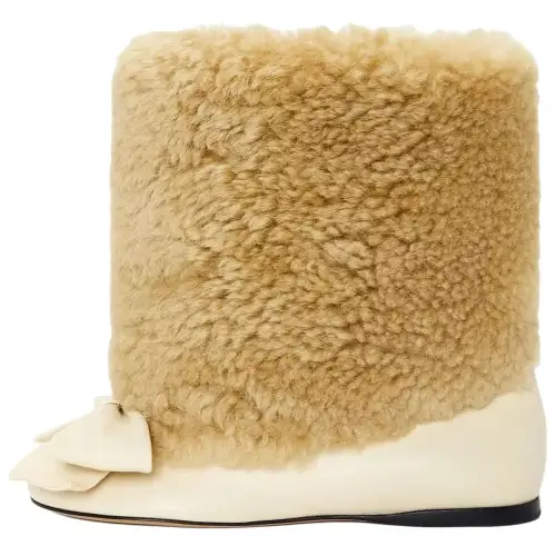 LOEWE Toy Comfortable Round Toe Thermal Fleece Lined Ankle Boots Women's Beige Yellow