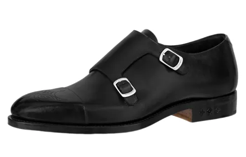 LOUIS VUITTON Monceau Cow Leather Double Buckle Casual Shoes Men's Black