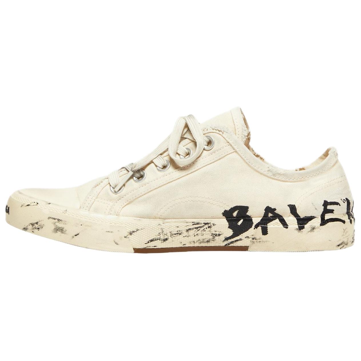 Balenciaga Paris Low Top Sneakers 'White Destroyed Cotton And White Rubber With Graffiti' Women's