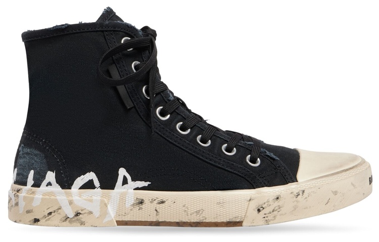 Мужские кеды Balenciaga Paris High Top Graffiti (черные) — фото 2