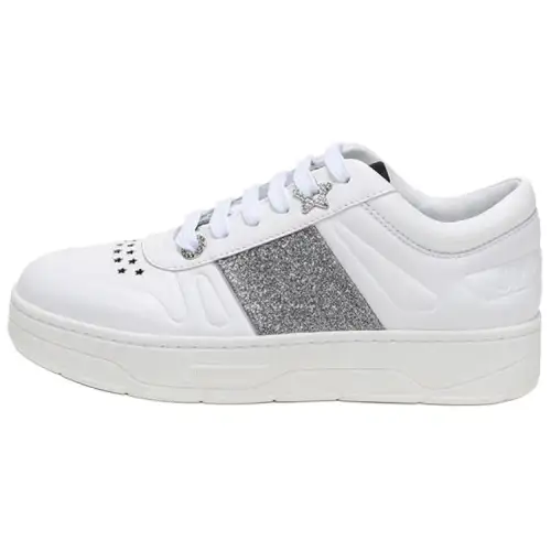Jimmy Choo Hawaii first-layer cowhide, Hawaiian sequin embellishment, low-top fashion sneakers, women's model, silver