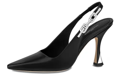LOUIS VUITTON Sparkle Leather Pointed Toe Slim Heel High Heels Women's Black
