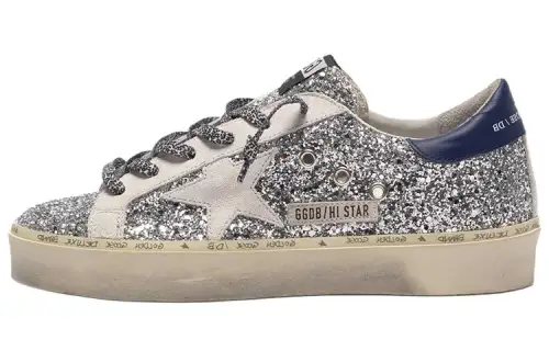 Golden Goose Hi Star Low top Stylish Skateboarding Shoes Women's Silver Distressed
