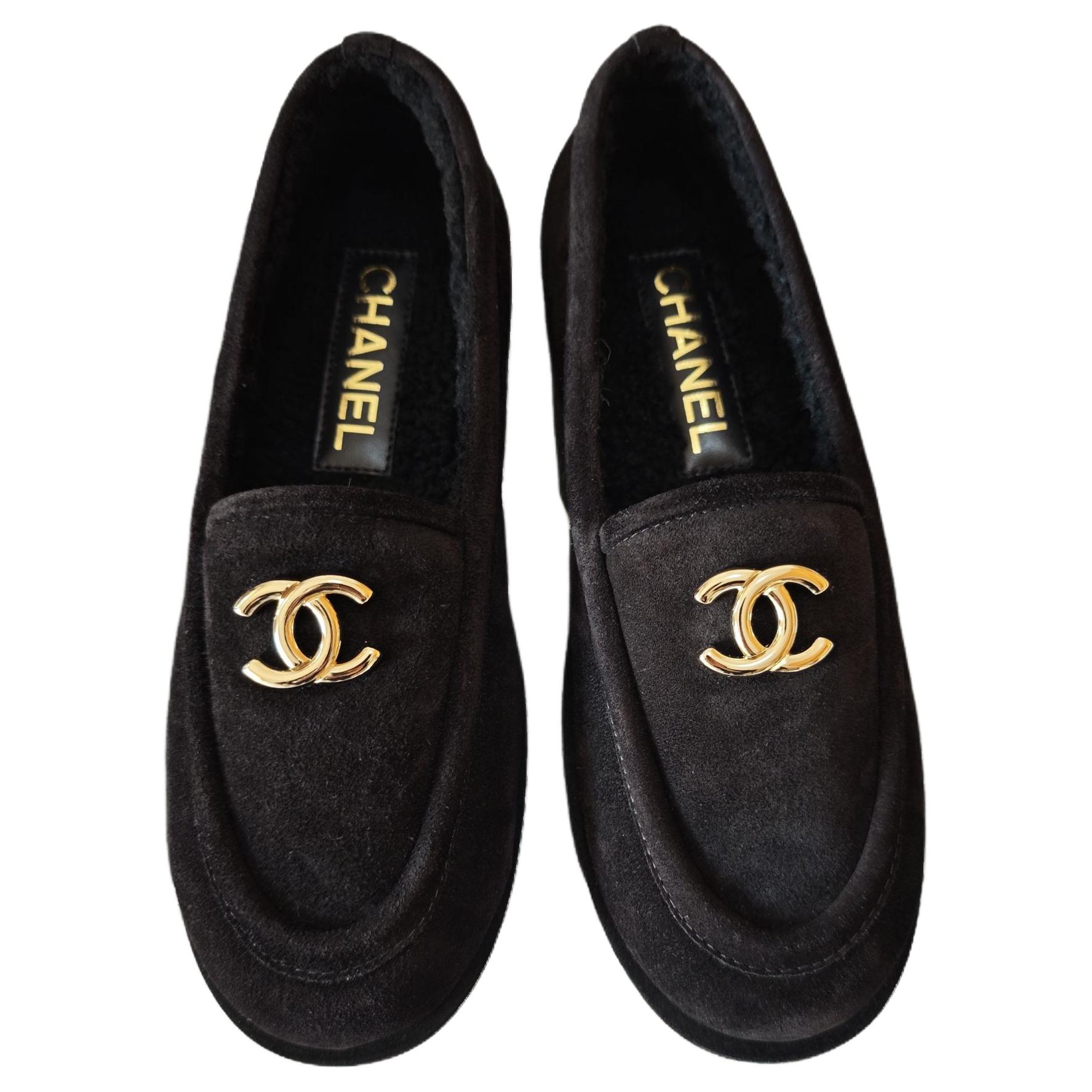 Женские лоферы Chanel из замши и меха (коричневые) — фото 4