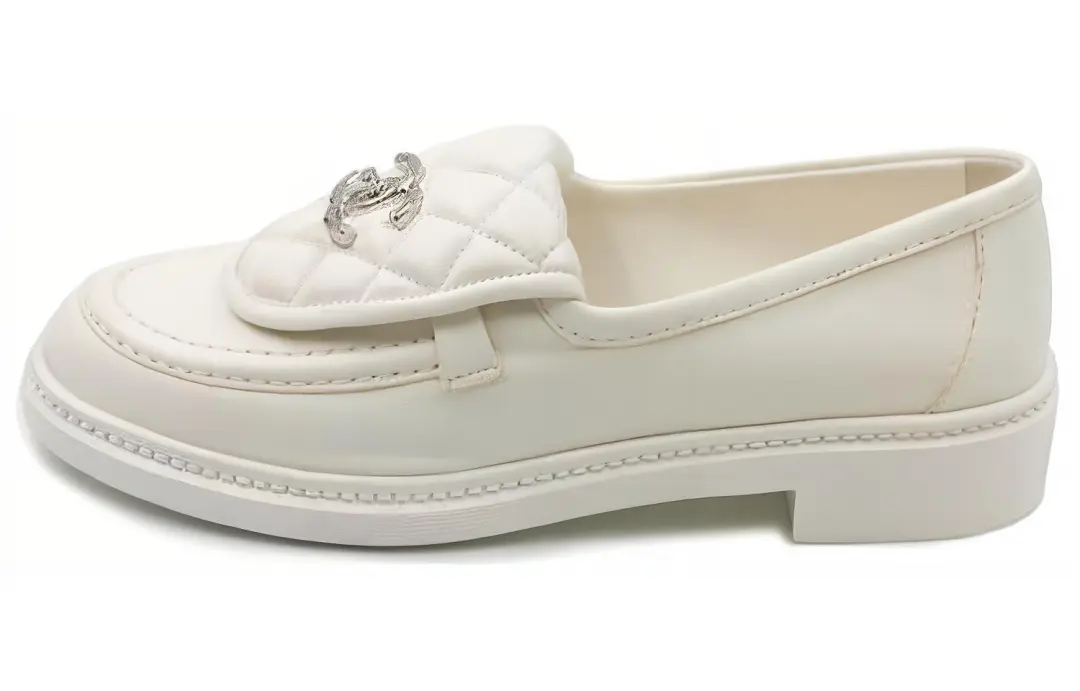 CHANEL Quilted Tab Loafers Grey Leather