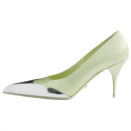 PRADA Leather Slim Heel High Heels 8.5cm Women's Green