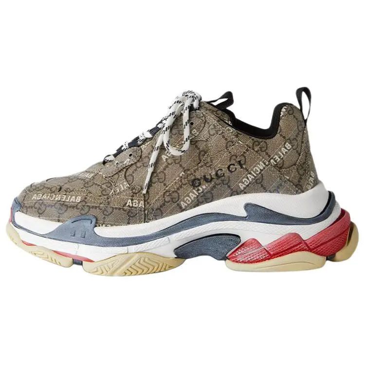 Balenciaga x GUCCI Triple S Leather Low top Chunky Sneakers Men's Brown