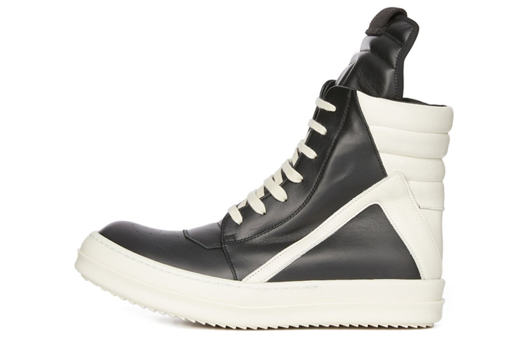 RICK OWENS/RO Geobasket Cow Leather High top Stylish Skateboarding Shoes Women's White Black