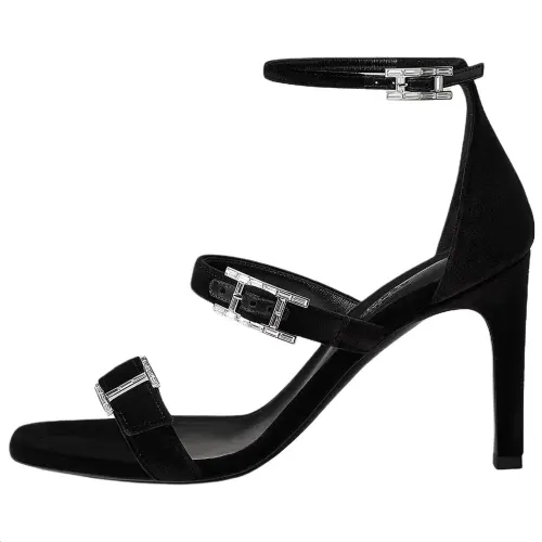 HERMES Liv One Strap Sandals 9cm Women's Black