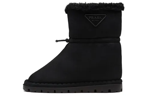 PRADA Shearling Ankle Boots Women's Black