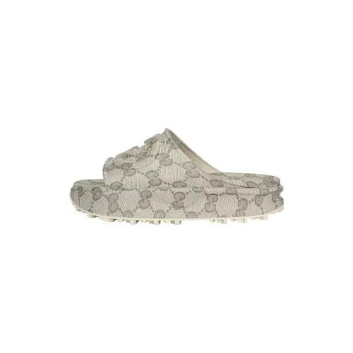 GUCCI Interlocking G Slide Sandals Beige Ebony