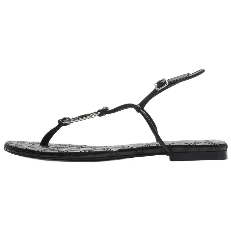 Burberry Ronda Leather One Strap Sandals Women's Black