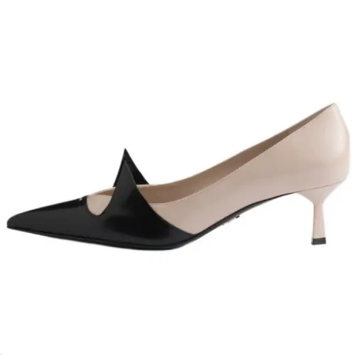 PRADA Leather Slim Heel High Heels 5.5cm Women's Silk & Black