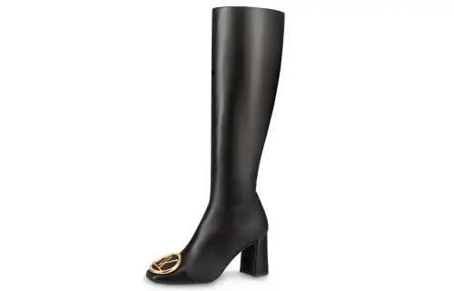 LOUIS VUITTON Madeleine Top Grain Cow Leather Knee high Boots Women's Black